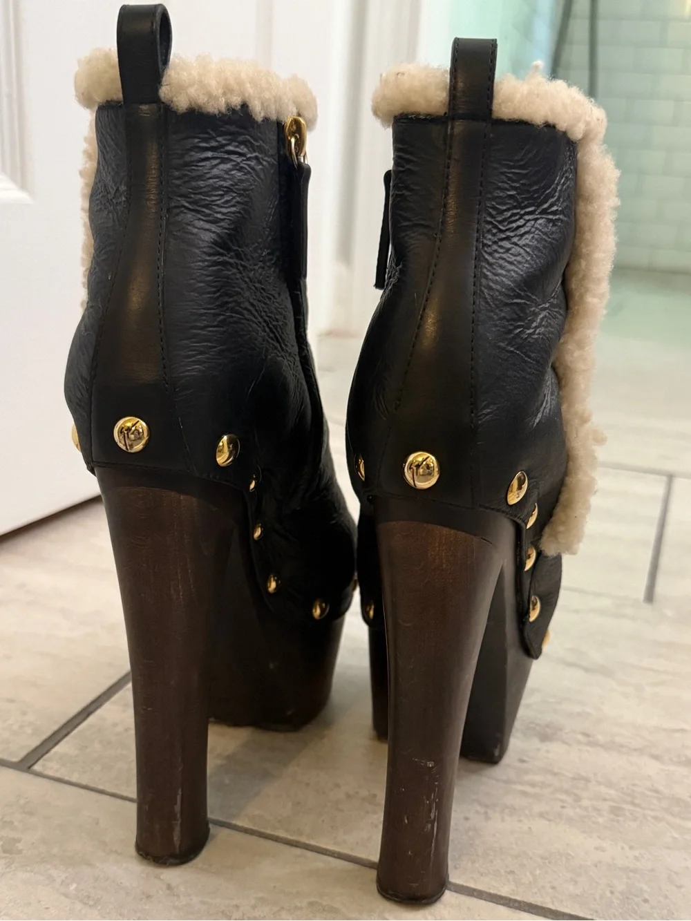 Giuseppe Zanotti Leather Shearling Platform Ankle Boots | IT 38 / US 8